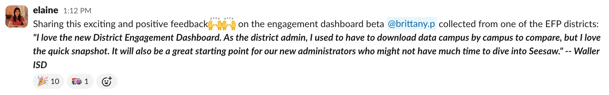 Additional administrator feedback