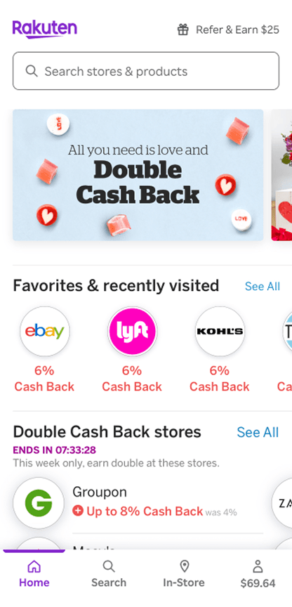 Rakuten home with Double Cash Back promo