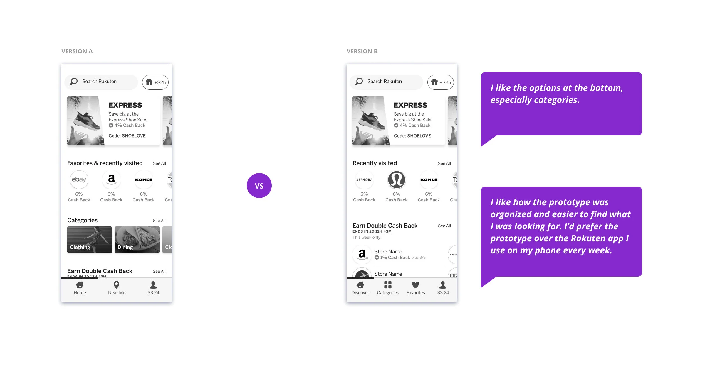 First usability test comparing navigation prototypes