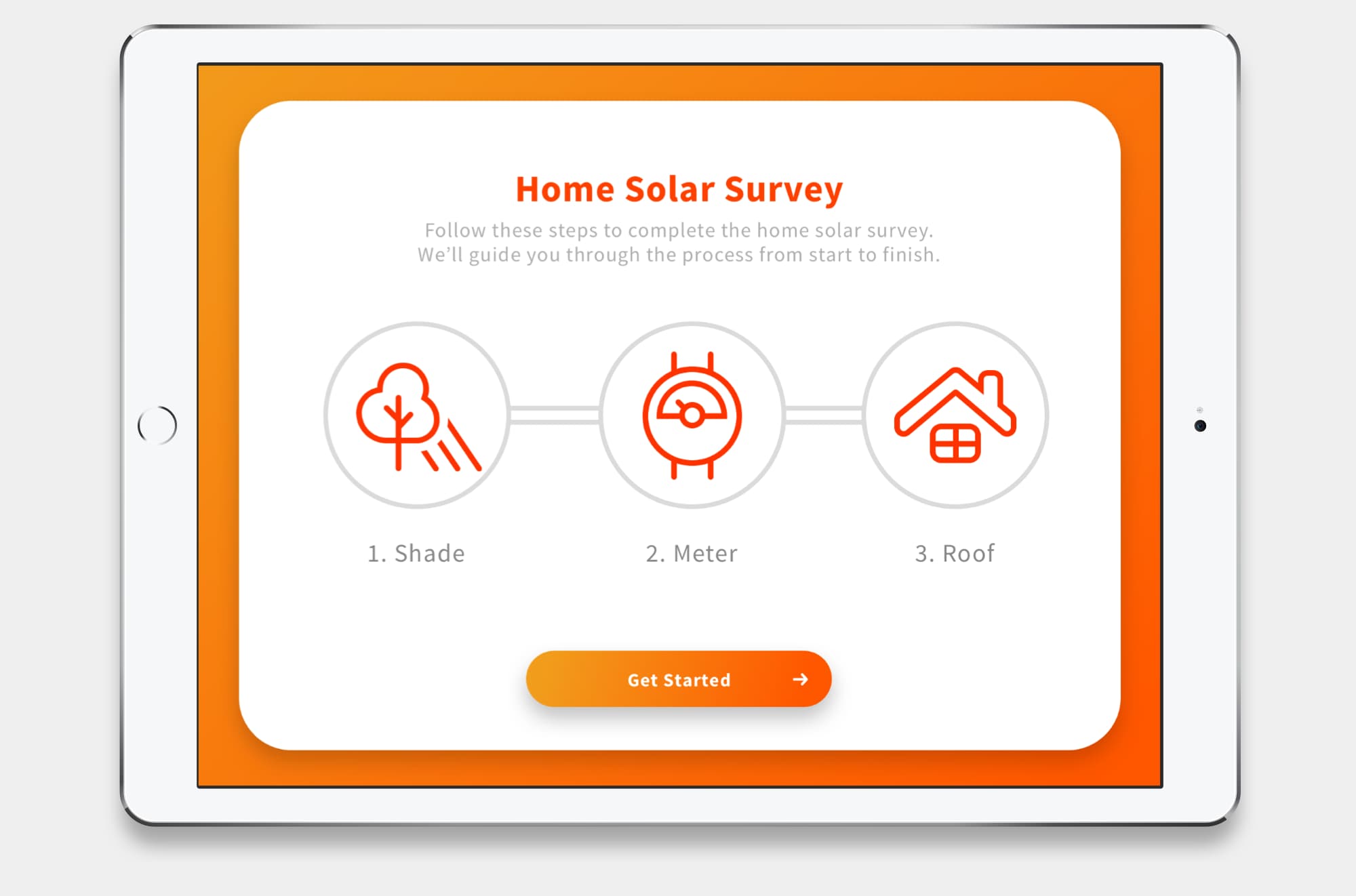 Final screen designs for the solar survey app